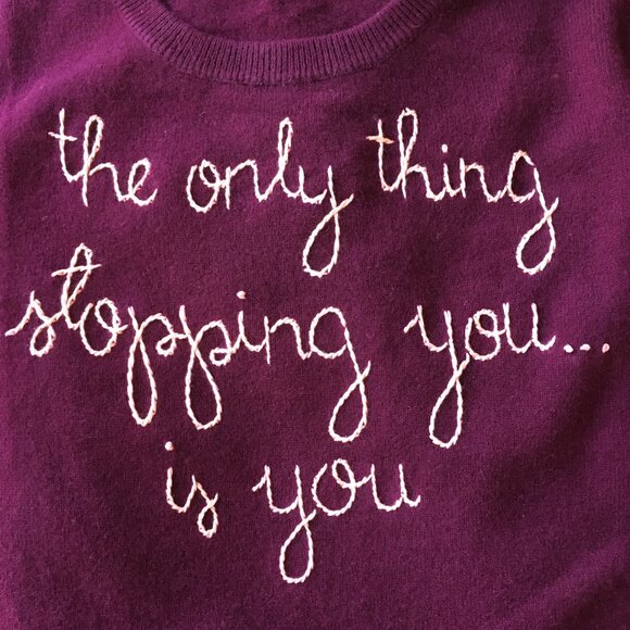 NWT LINGUA FRANCA Dark Red Peach Embroidery 100% Cashmere Knit Sweater - Picture 7 of 8